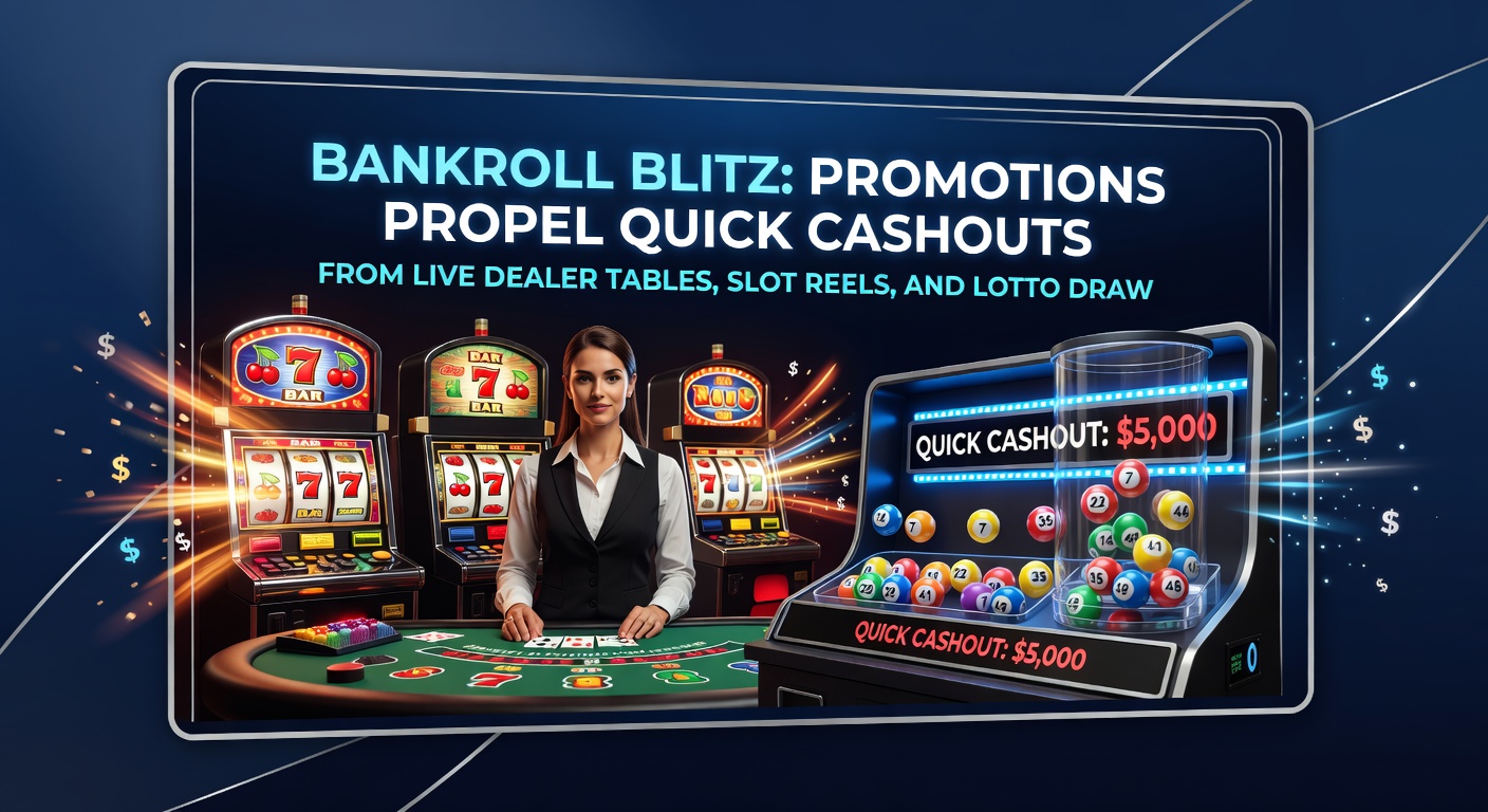 Dynamic slot reels spinning with lotto ticket overlays, showcasing Bankroll Blitz promo graphics for fast payouts