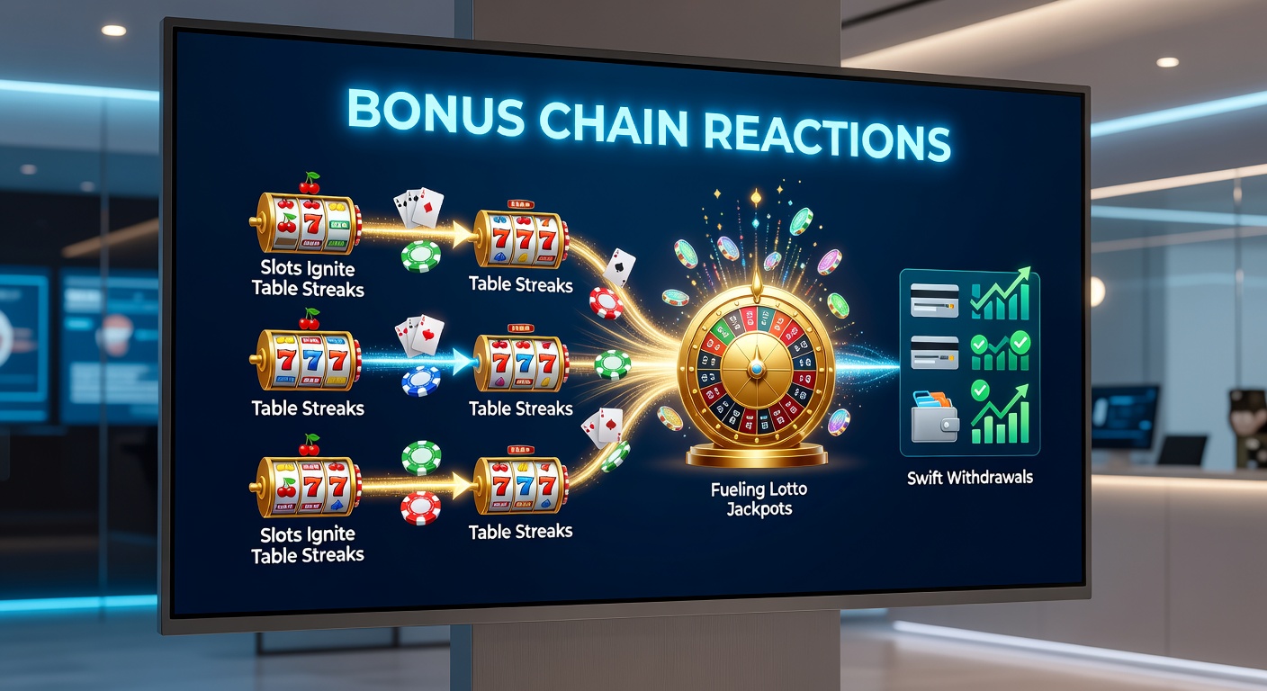 Live dealer table with blackjack streak in progress, transitioning to glowing lotto jackpot screen and fast withdrawal confirmation