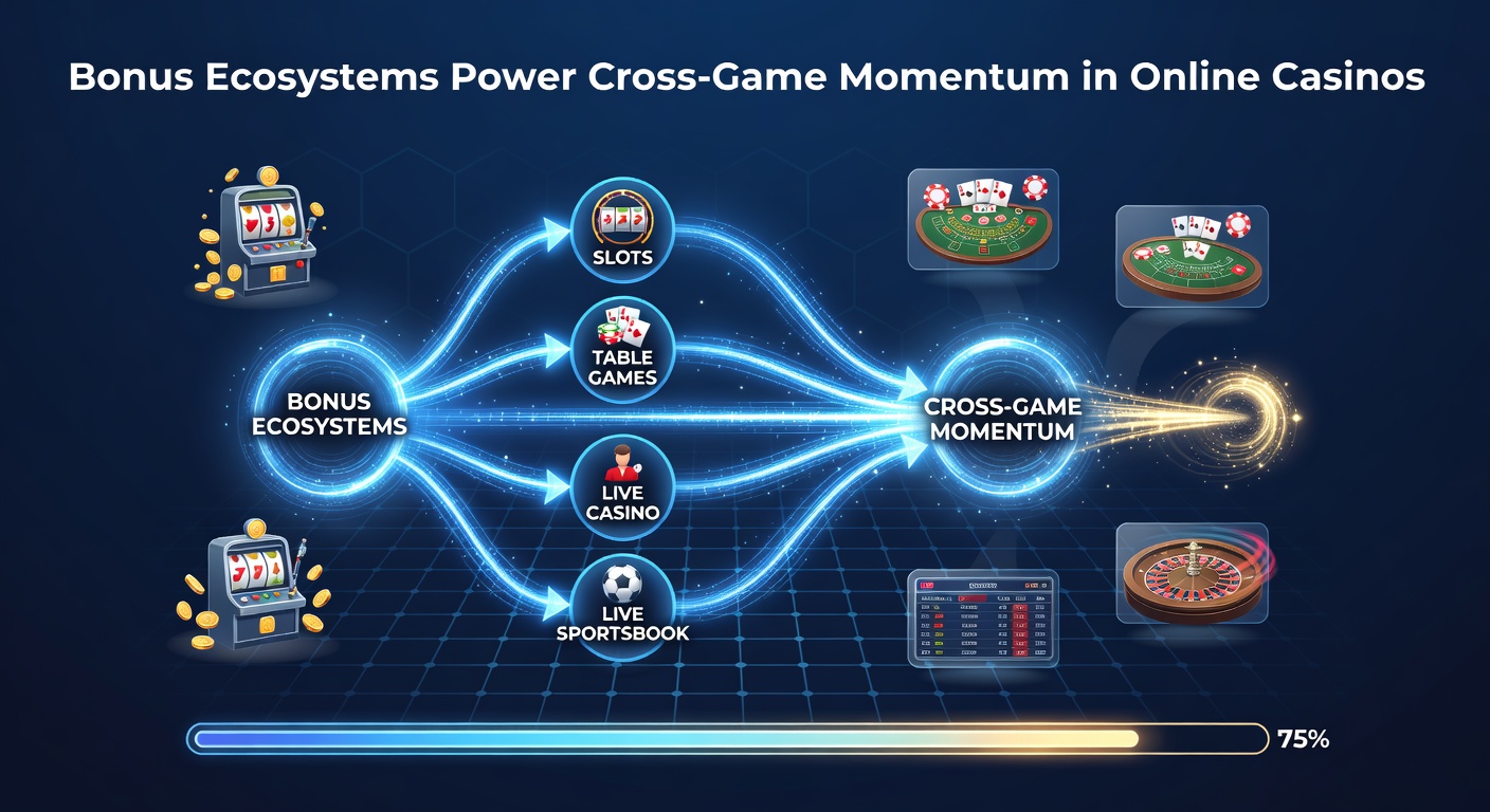 Vibrant online casino interface showing interconnected bonus wheels linking slots, tables, and live dealer games