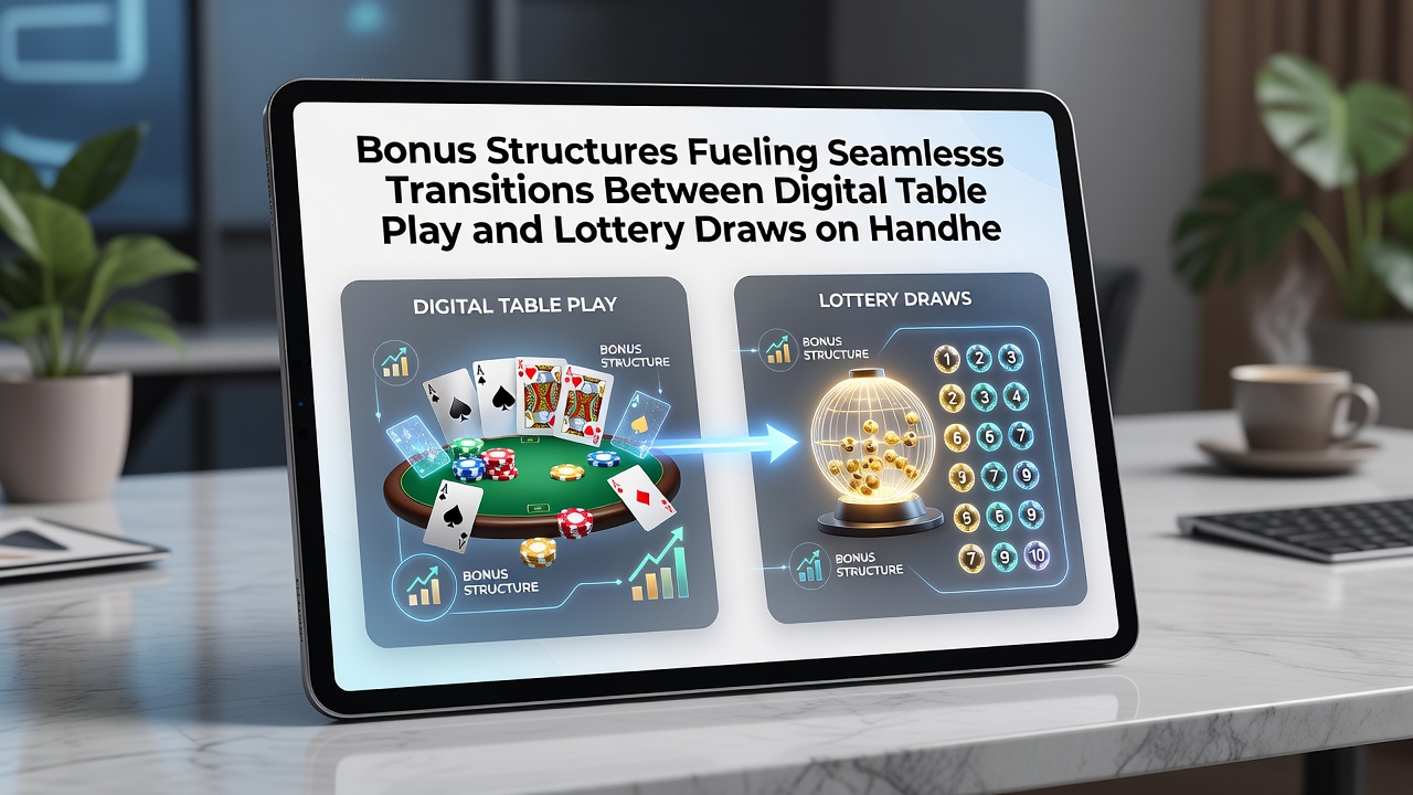 Close-up of handheld screen showing bonus balance transferring between table and lottery sections