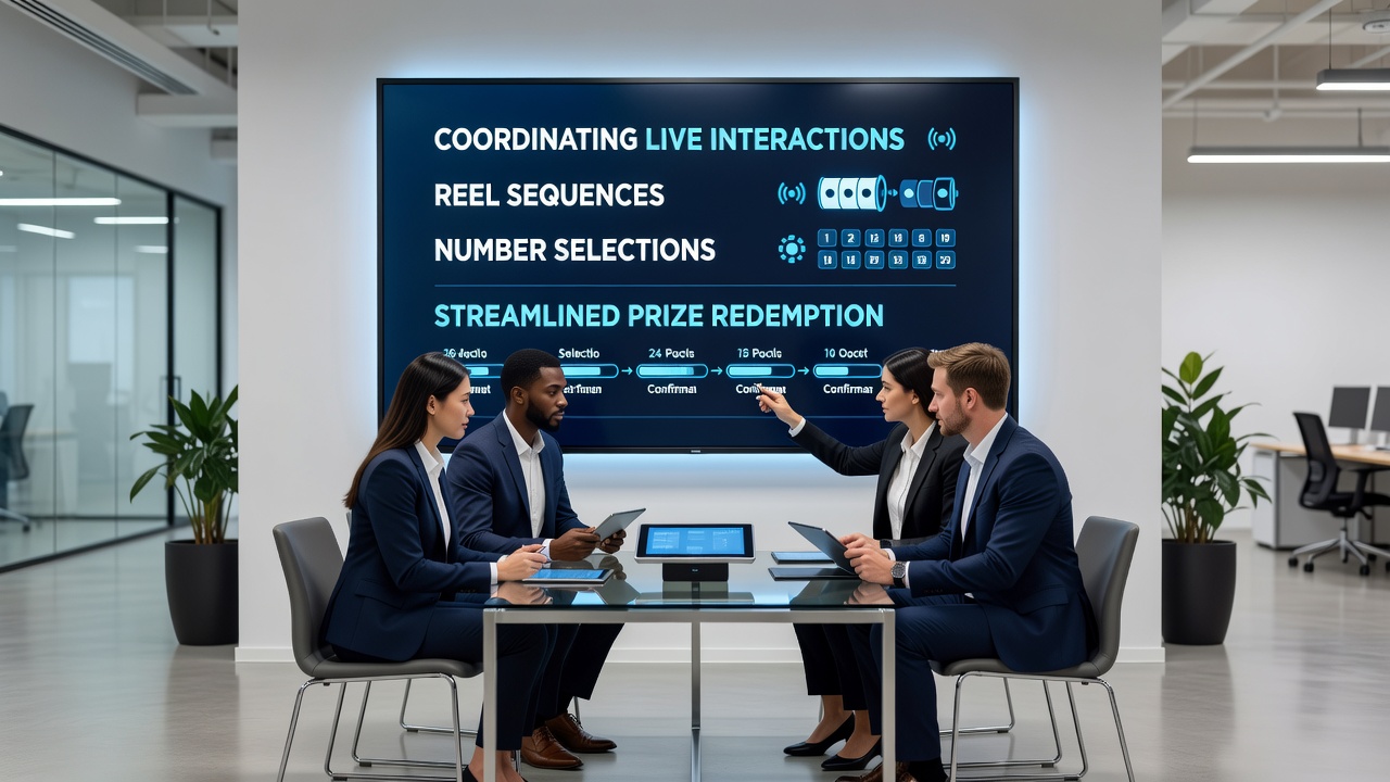 Close-up of mobile interface showing synchronized live chat, reel results, and selected lottery numbers with redemption confirmation banner