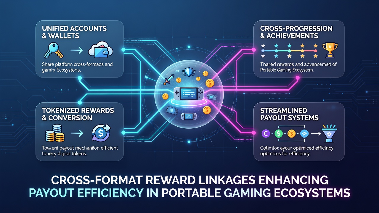 Portable gaming devices showing interconnected reward systems on mobile and handheld consoles