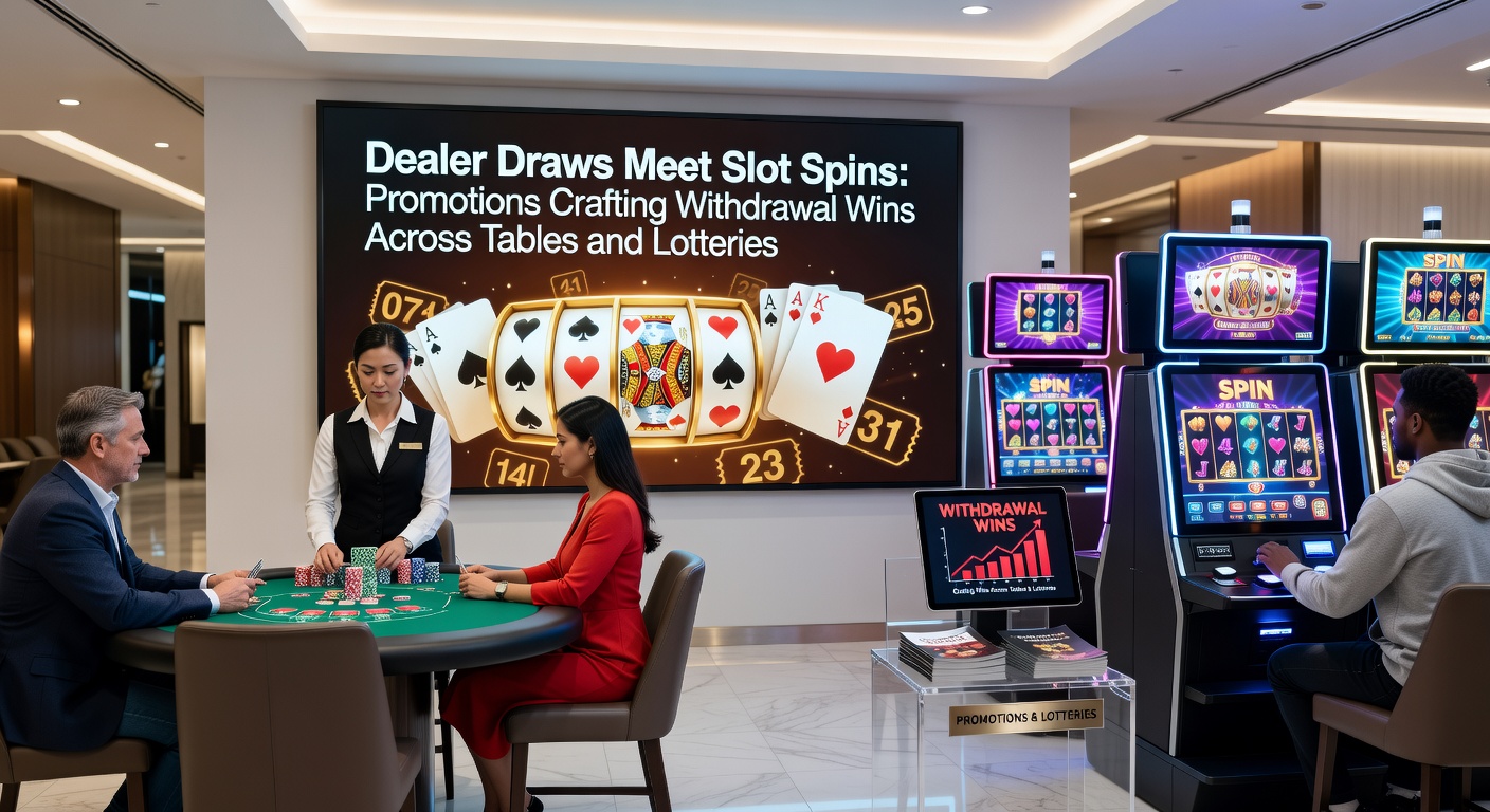 Close-up of a mobile screen displaying a slot win transitioning to a live dealer bonus, with lottery ticket icons popping up, symbolizing seamless promotional chains
