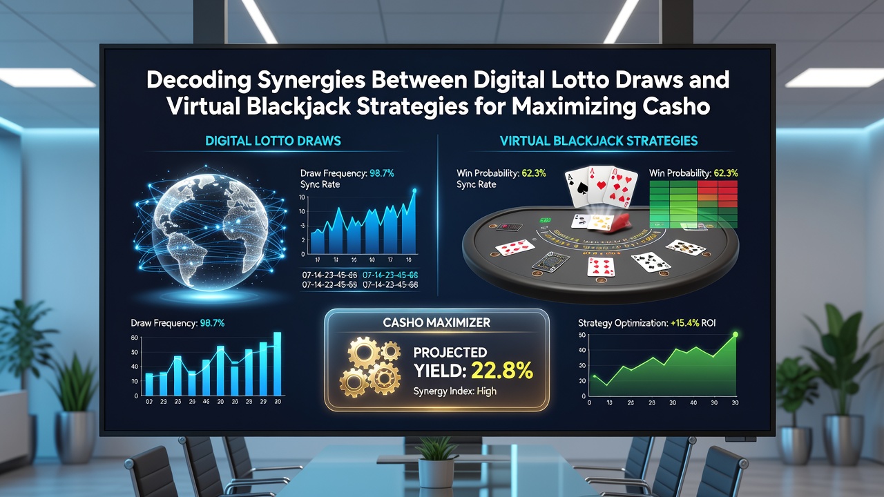 Split screen view of lotto number generator and blackjack strategy chart with transaction status indicators