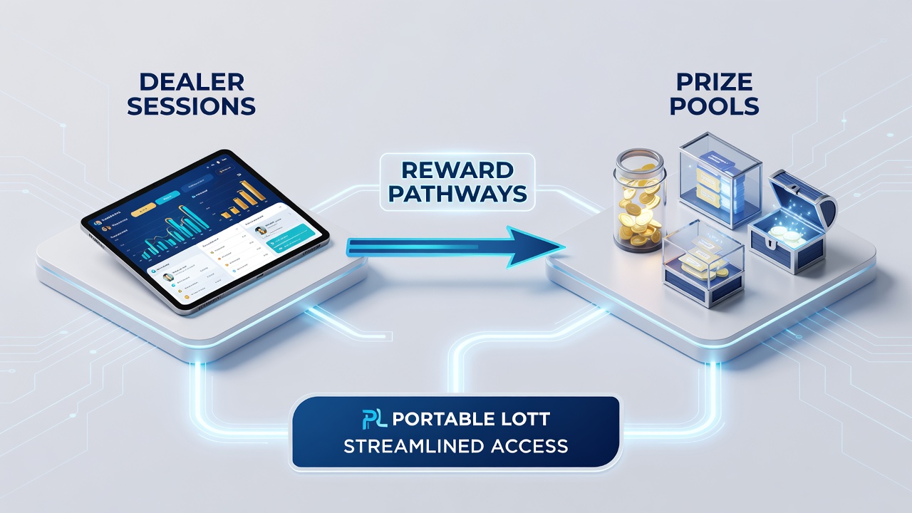 Diagram of reward pathway flow from live dealer tables to mobile lottery prize pools