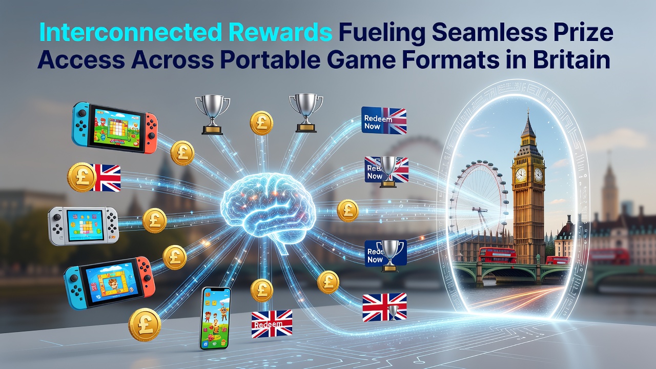 Mobile gaming screen displaying linked rewards across slots, live tables, and lottery draws