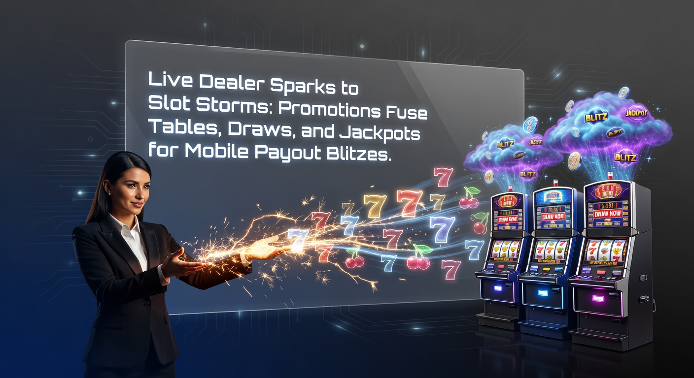 Vibrant casino scene showing live dealer tables transitioning to exploding slot reels and jackpot displays on a mobile screen