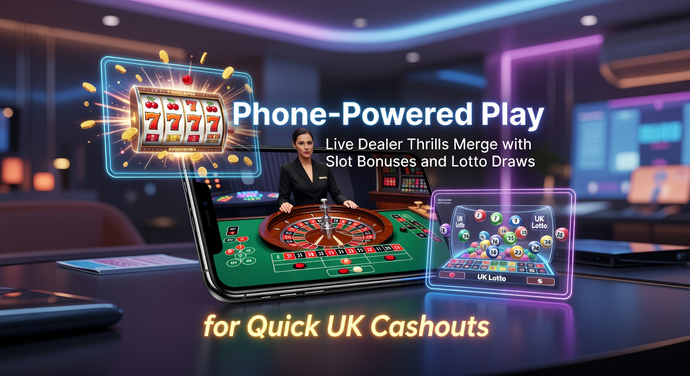 Smartphone screen displaying live dealer blackjack alongside slot reels and a lotto draw countdown, illustrating seamless mobile integration for quick wins