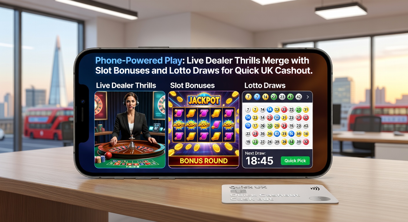 Close-up of a mobile app interface showing exploding slot bonuses merging with live dealer cards and a ticking lotto timer, emphasizing rapid payout potential