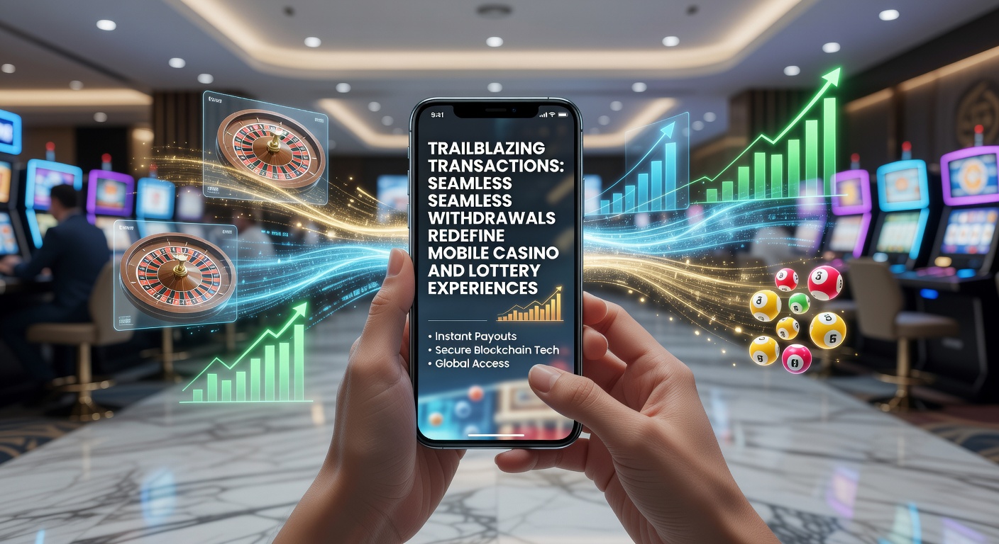 Mobile phone displaying a seamless casino withdrawal confirmation on a vibrant lottery app interface